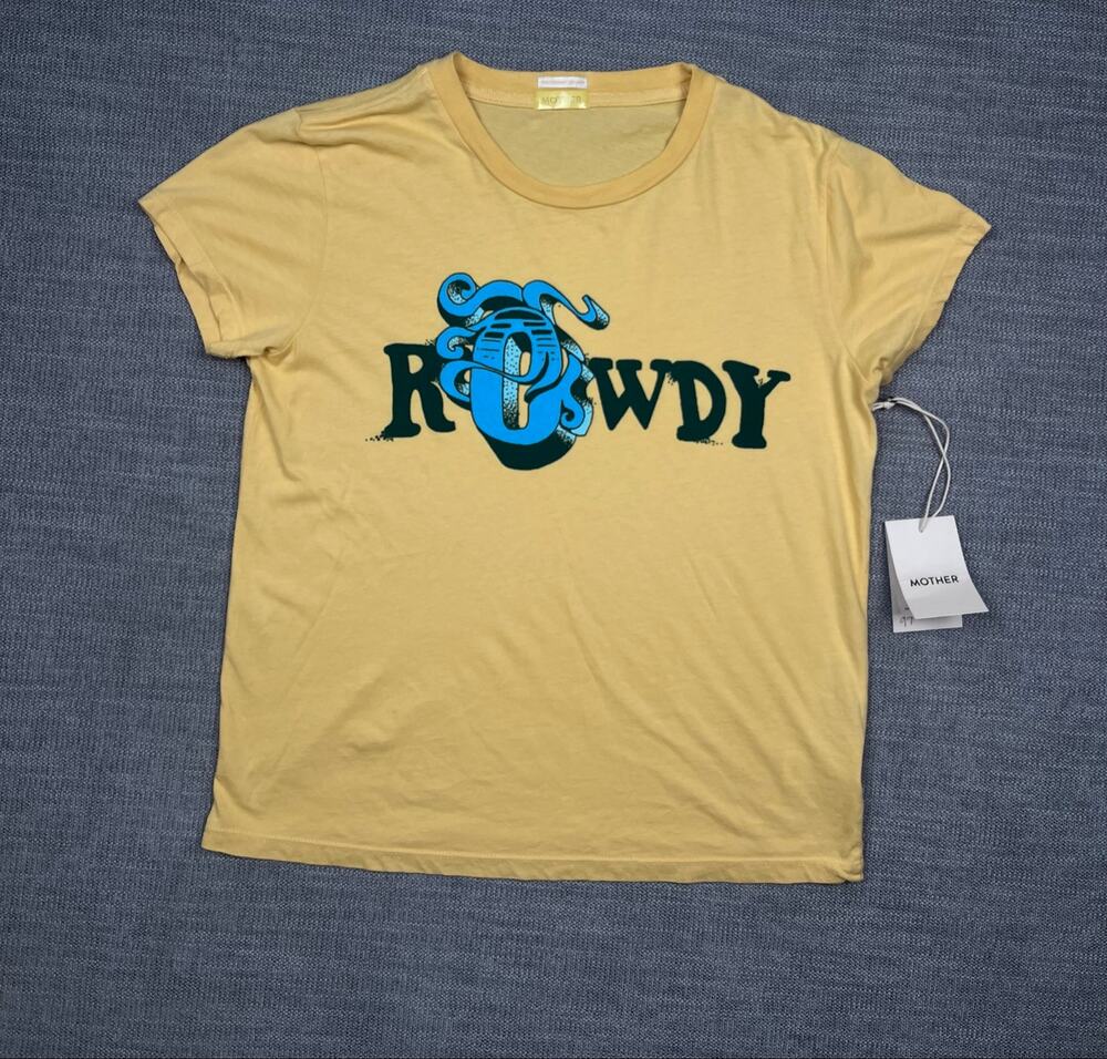 MOTHER Boxy Goodie Goodie T-Shirt Womens Small Yellow Rowdy Graphic Tee